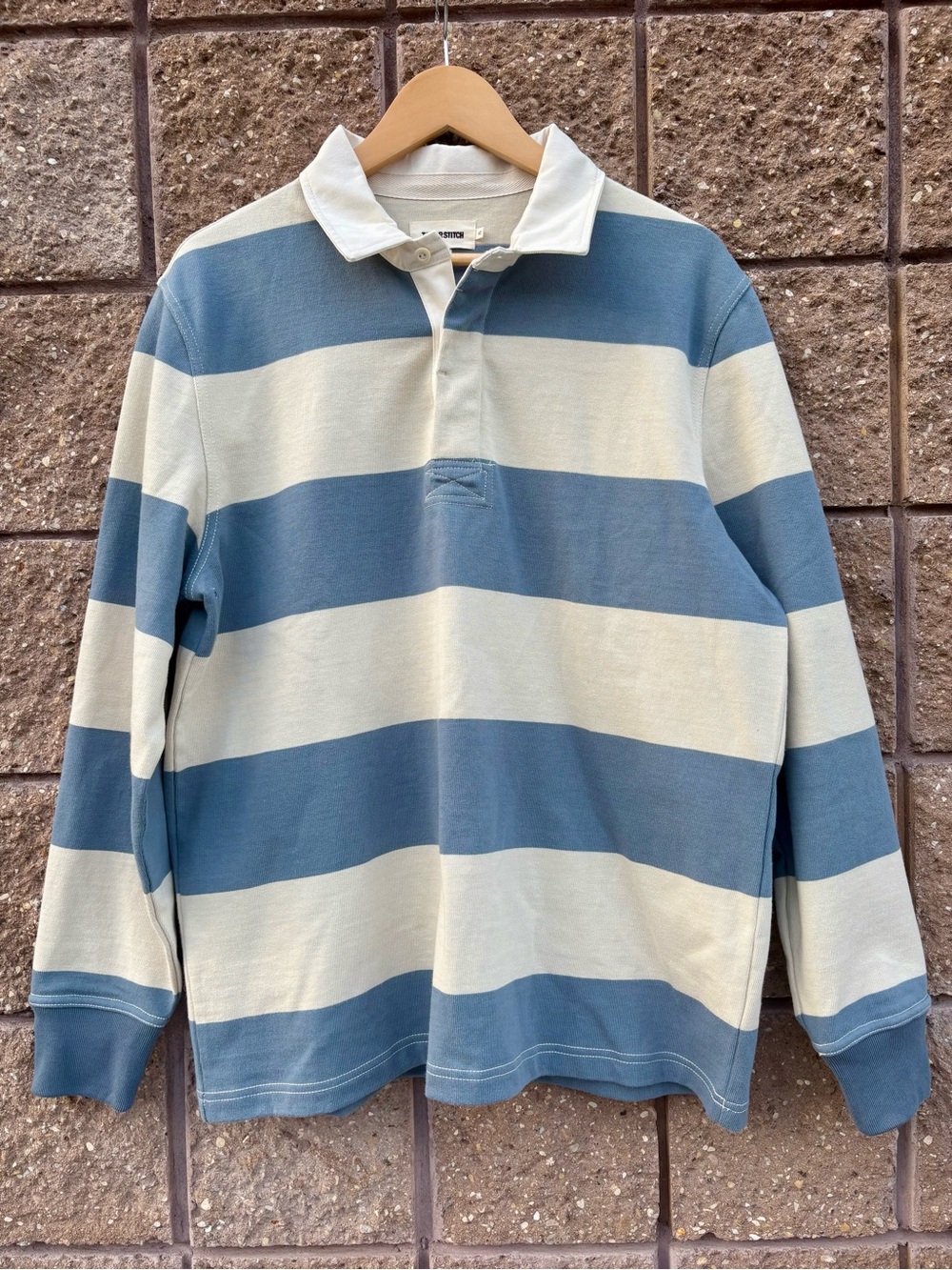 Taylor Stitch Blue & Cream Striped Rugby Polo